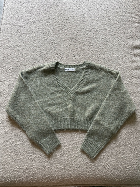 Elodie Sweaters - Elodie Olive Green V-Neck Knit Sweater